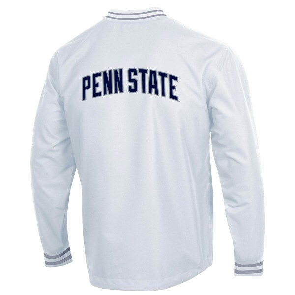 back view of white pullover jacket with arched Penn State